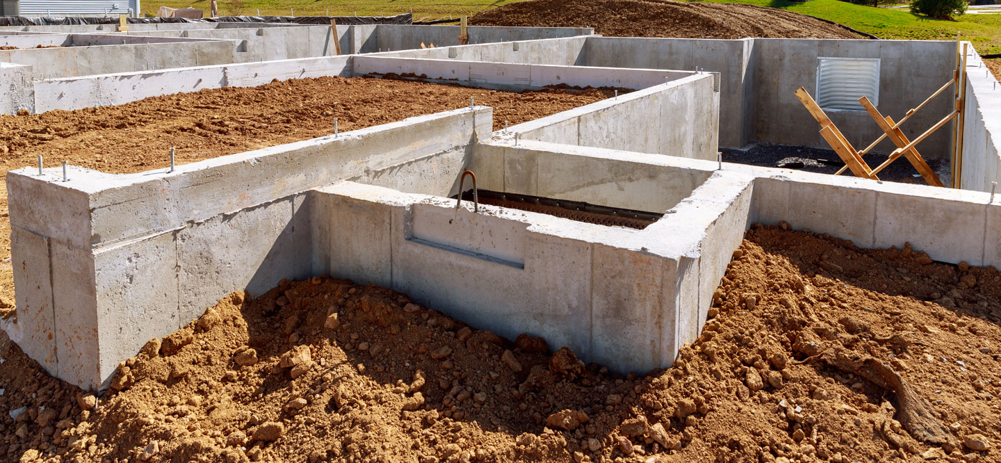 A poured concrete foundation in a Tennessee subdivision