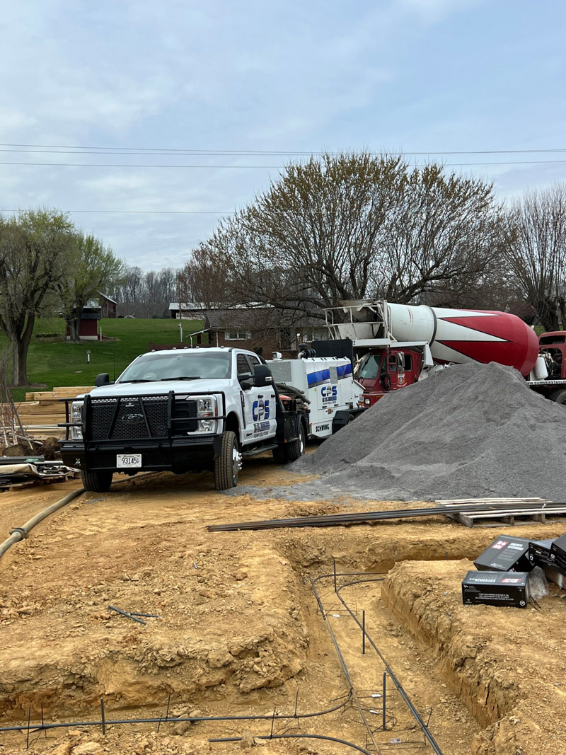 Setup and on the job pouring concrete in Johnson City Tennessee
